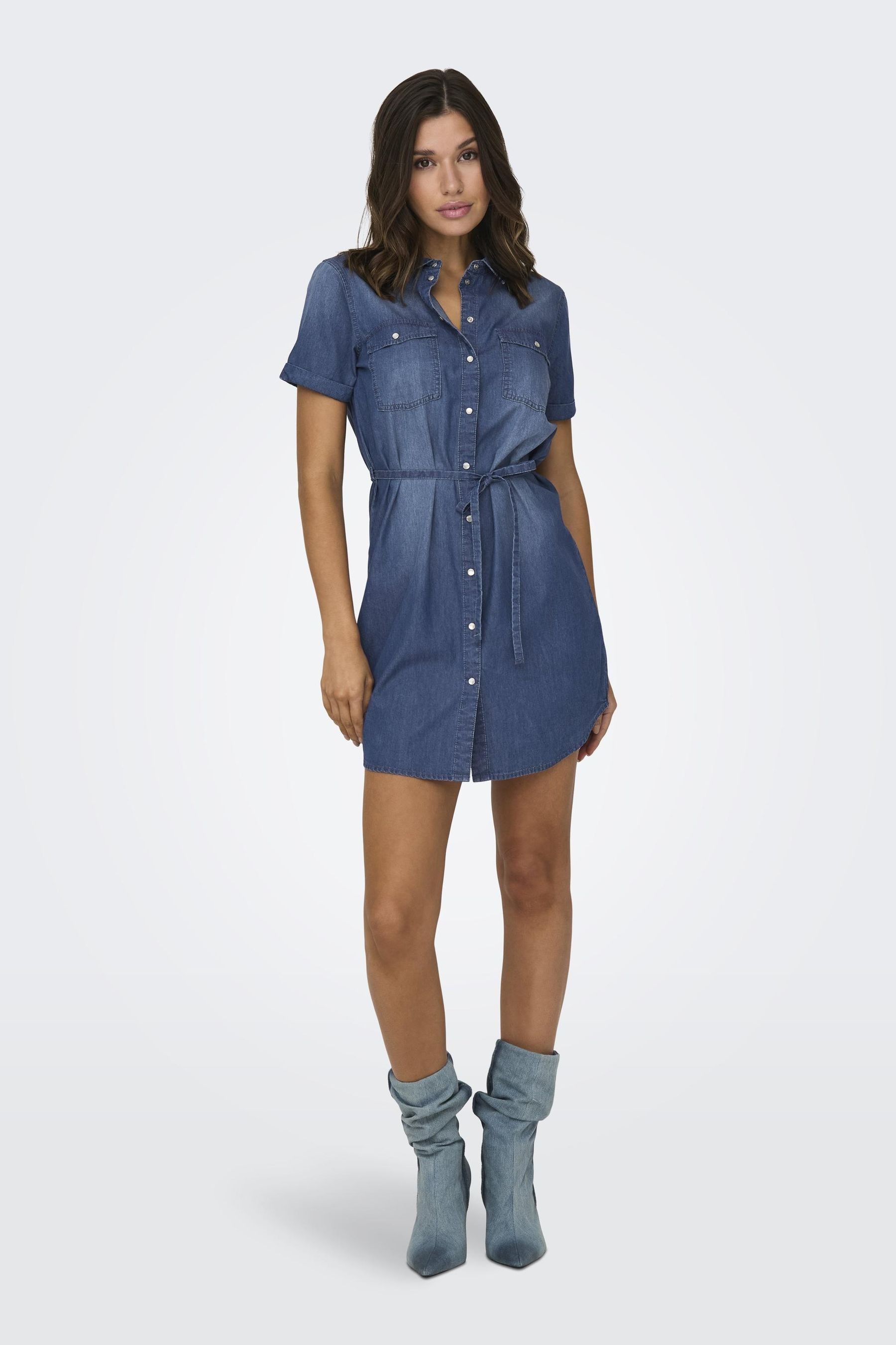 Buy JDY Blue Short Sleeve Tie Waist Denim Dress from Next Luxembourg