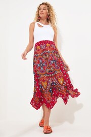 Joe Browns Red Boho Shirred Waist Floaty Hanky Hem Skirt - Image 4 of 7