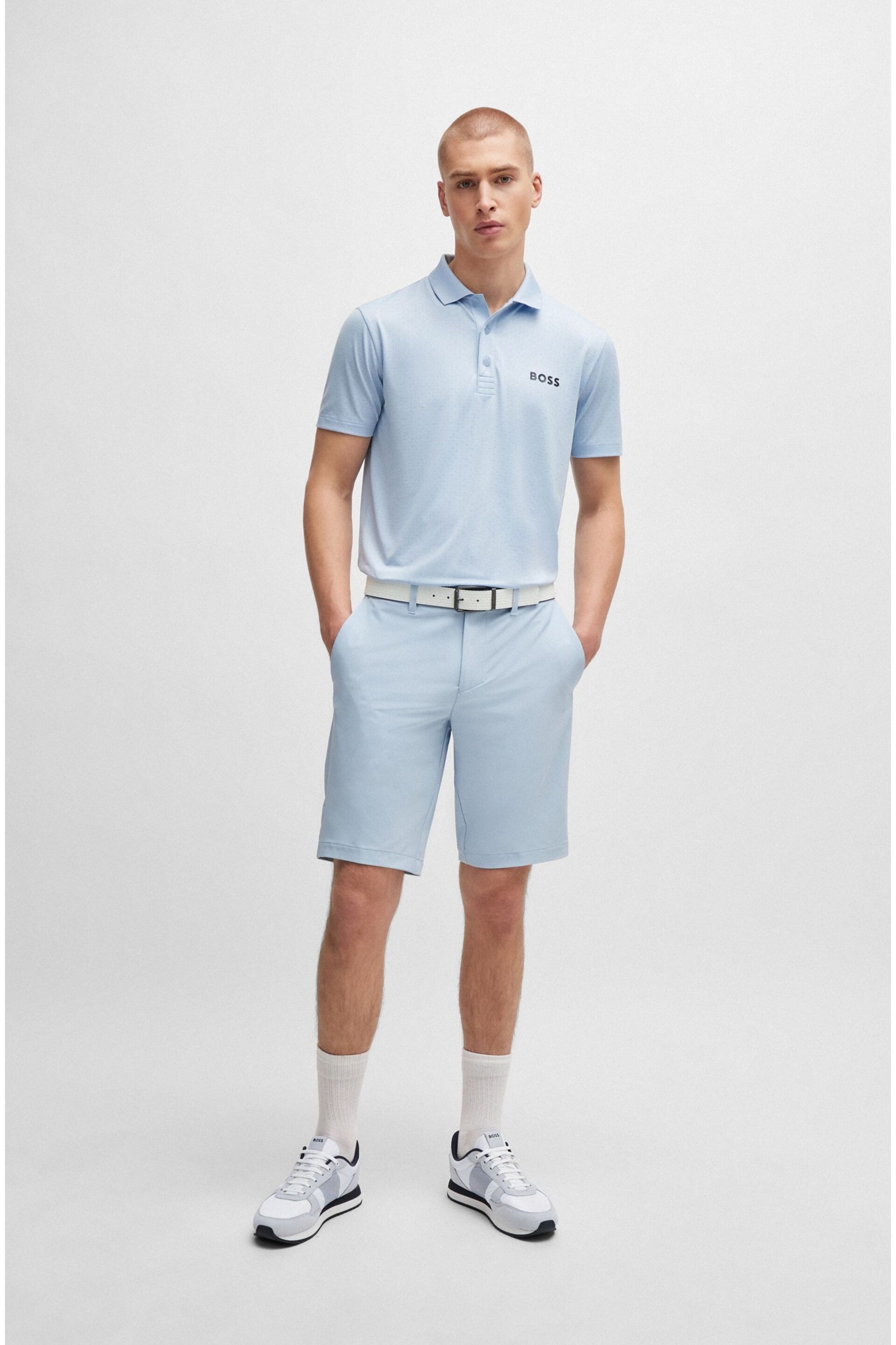 BOSS Light Blue Slim-Fit Shorts in Water-Repellent Easy-Iron Fabric - Image 3 of 5
