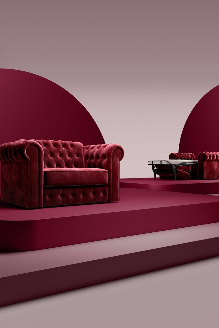 Jay-Be Luxe Velvet Shiraz Red Chesterfield Snuggle Sofa Bed - Image 1 of 6