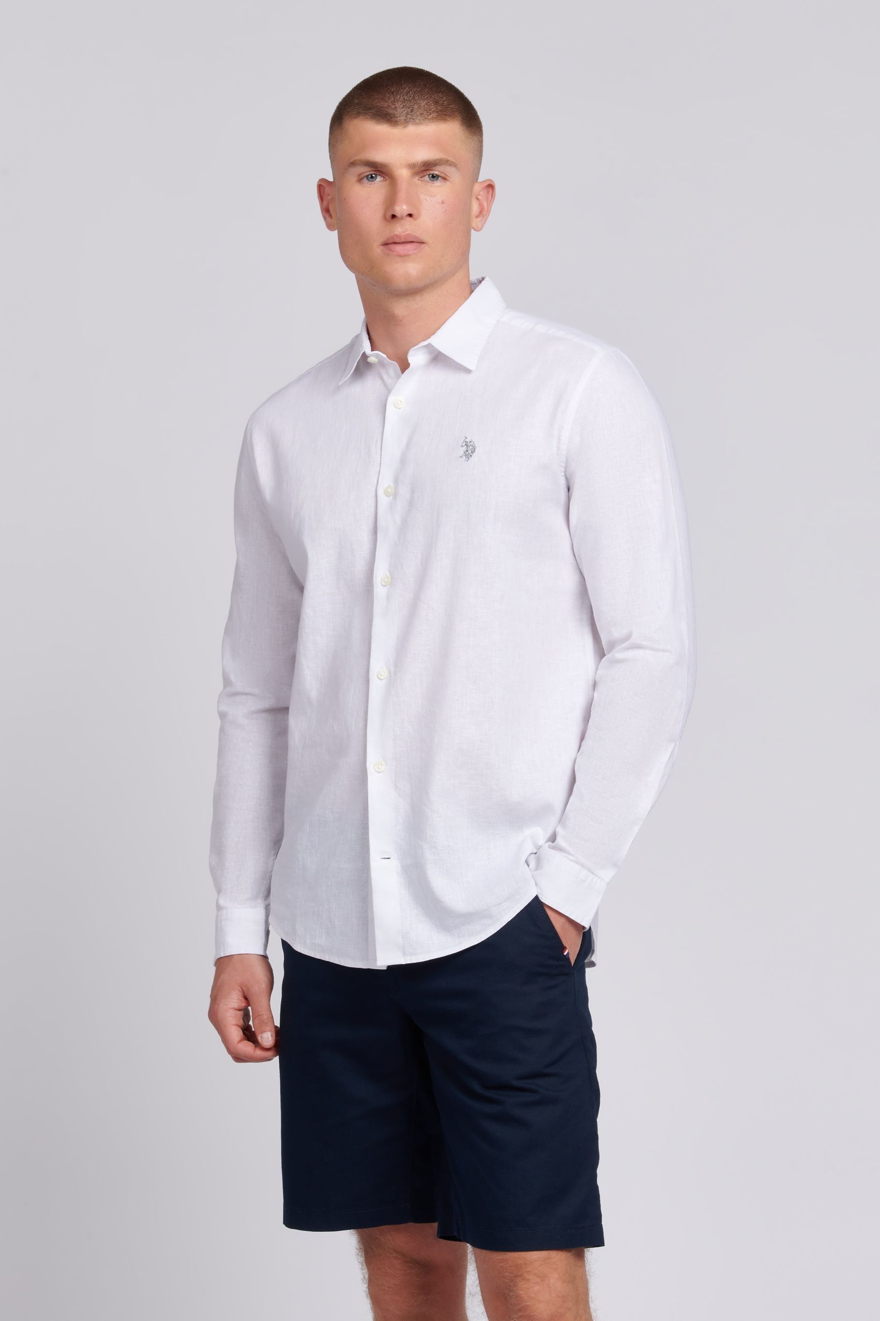 U.S. Polo Assn. White Linen Blend Mens Shirt