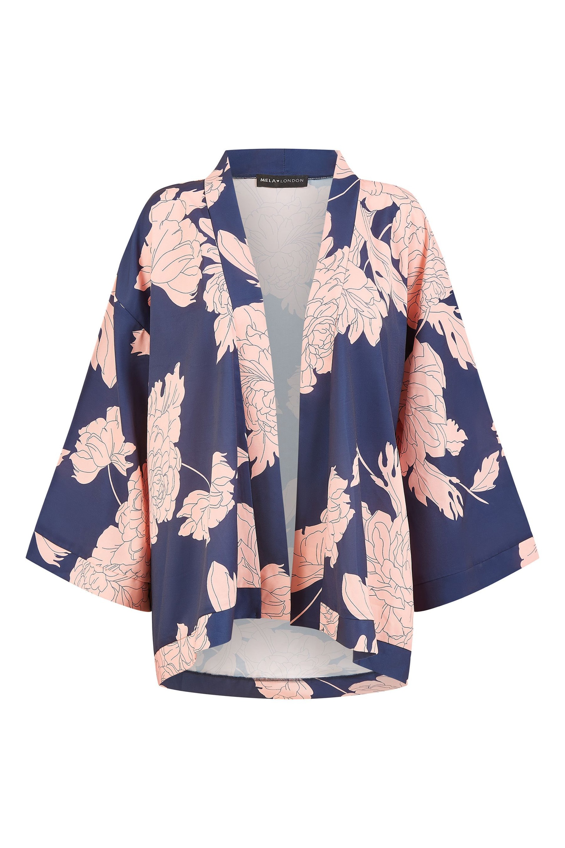 Mela Blue Curve Blossom Print Kimono - Image 4 of 4