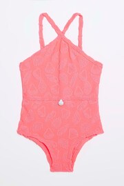 River Island Pink Girls Towelling Halter Swimsuit - Image 1 of 4