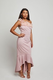 Chi Chi London Pink One Shoulder Organza Bodycon Midi Dress - Image 1 of 4