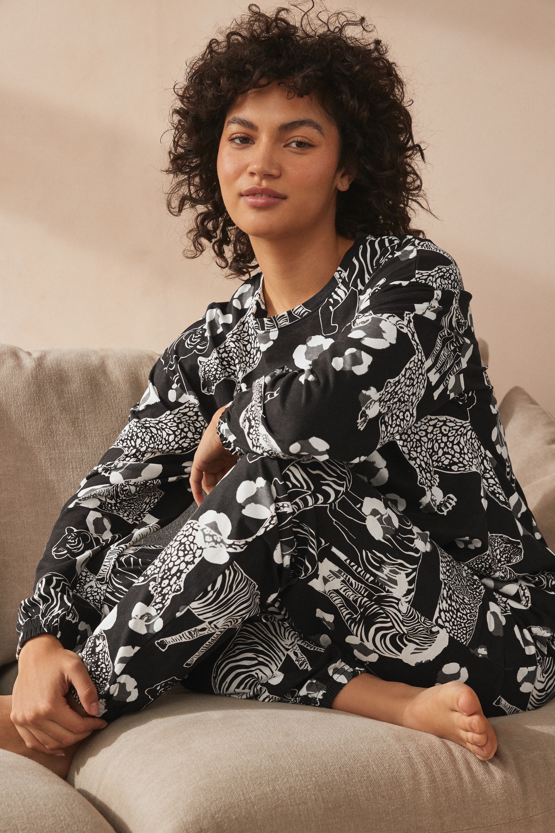 Buy Black White Tiger 100 Cotton Long Sleeve Pyjamas from the Next UK online shop