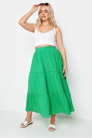 Yours Curve Green Tiered Check Midi Skirt - Image 3 of 6