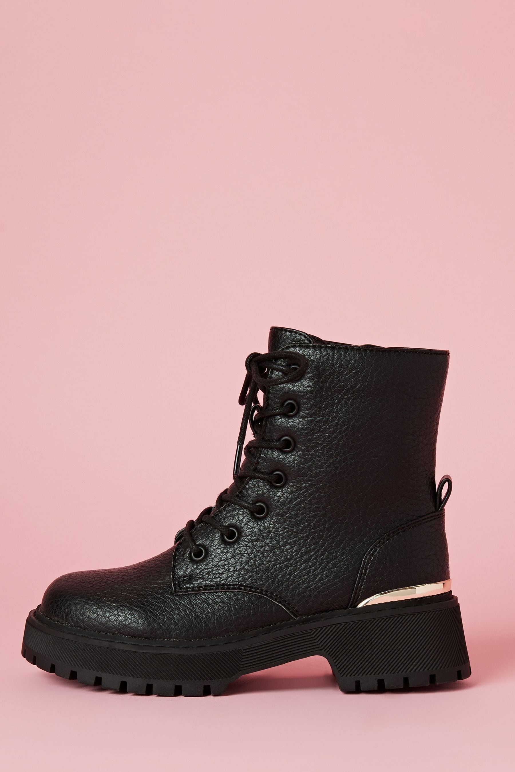 Buy Lipsy Black Rainbow Chunky Flat Faux Leather Party Lace Up Ankle Boot from the Next UK online shop