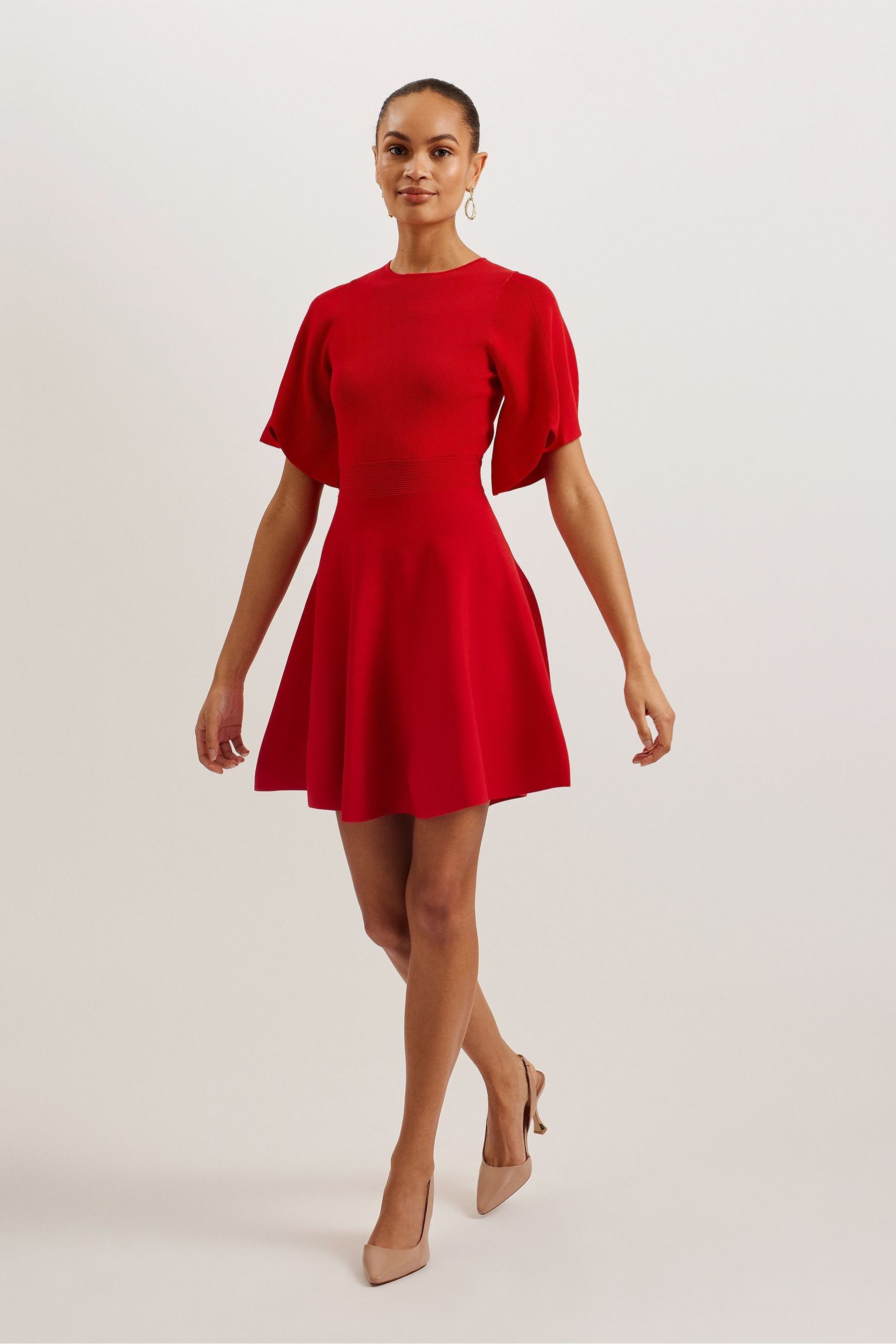 Buy Ted Baker Red Oliviha Rib Engineered Skater Dress from Next Luxembourg
