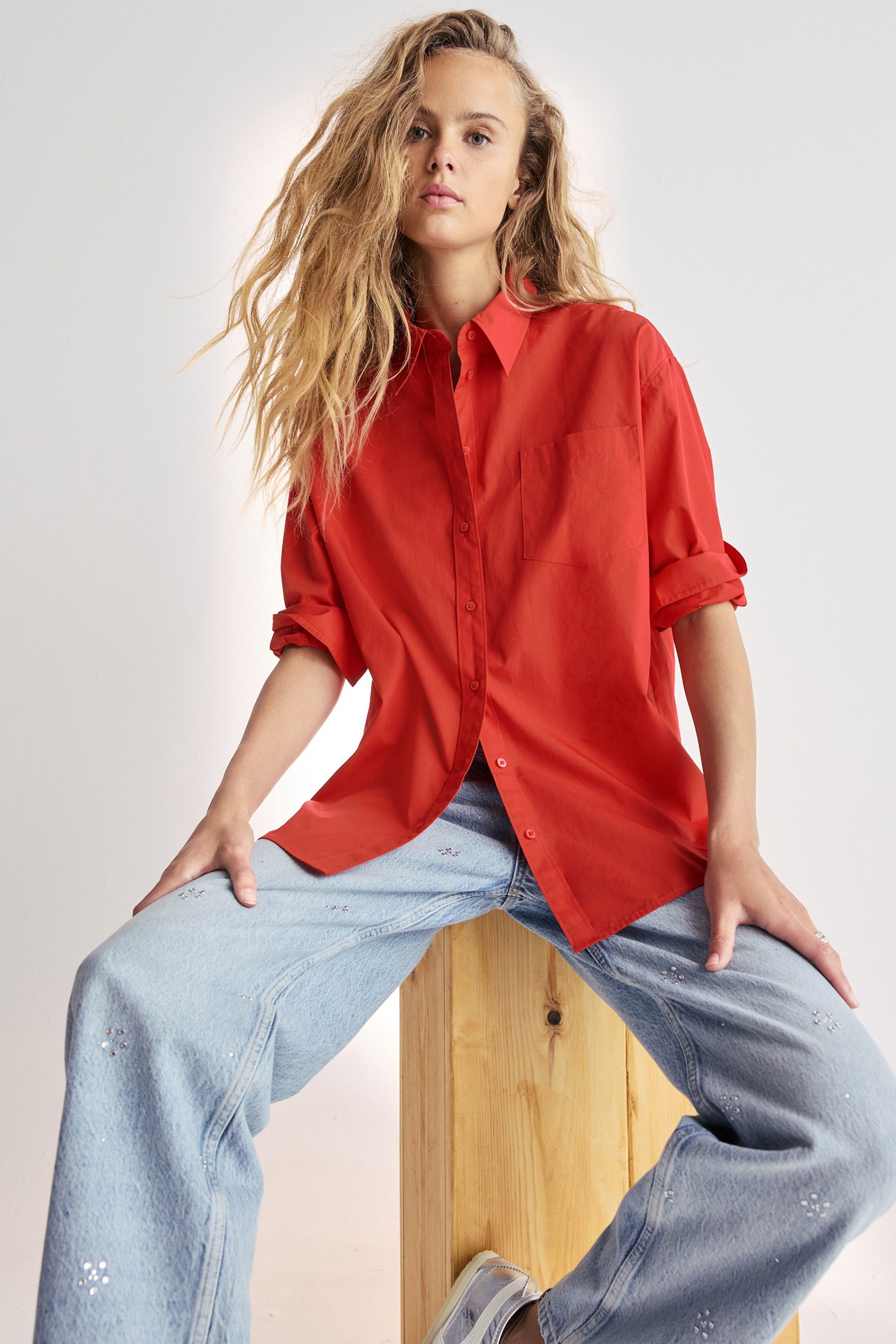Oversized red shirt clearance