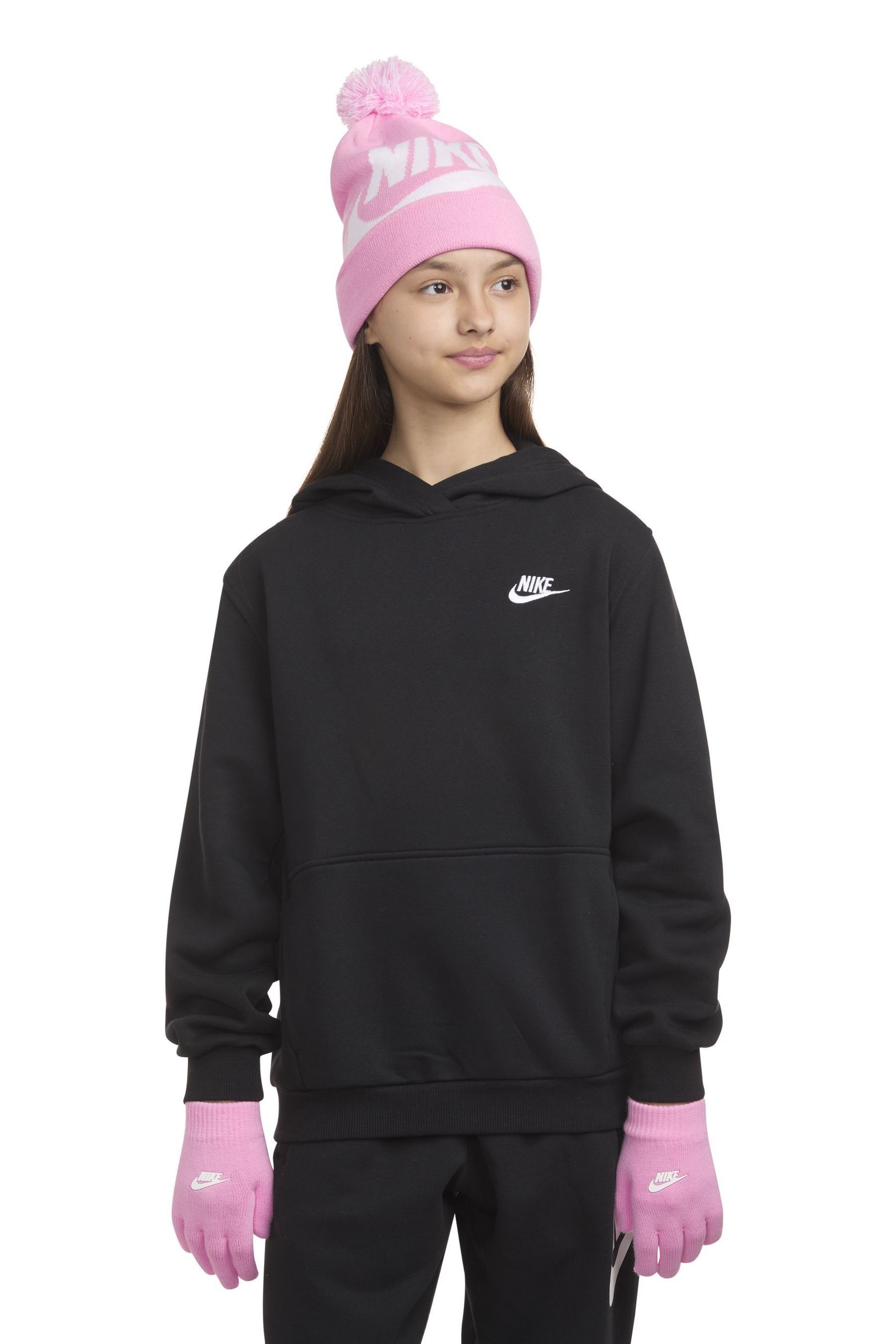 Buy Nike Pink Swoosh Pom Beanie Hat and Gloves Set from the Next UK online shop