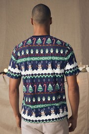 Navy Fairisle Pattern Christmas 100% Cotton T-Shirt - Image 3 of 8