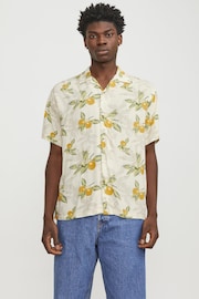 JACK & JONES White Printed Revere Collar Short Sleeve Summer Shirt - Image 1 of 6