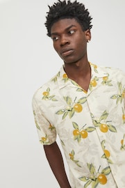 JACK & JONES White Printed Revere Collar Short Sleeve Summer Shirt - Image 3 of 6