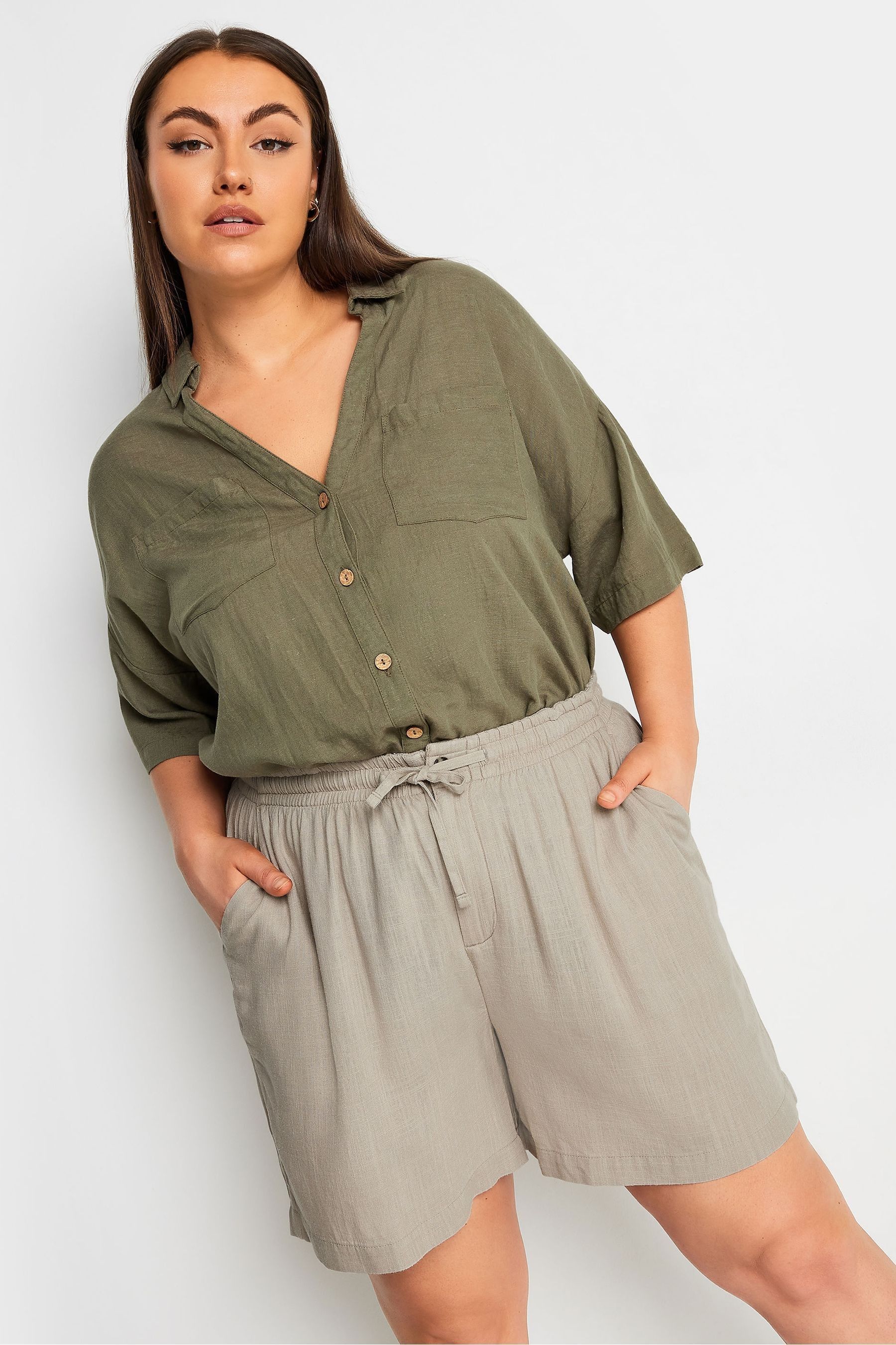 Buy Yours Curve Natural Y Natural Brown Linen Shorts from Next Pakistan