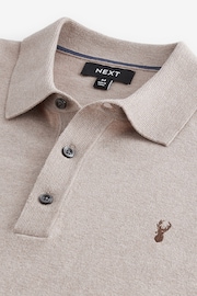 Neutral Stag Logo Regular Fit Knitted Long Sleeve Polo Shirt - Image 5 of 6