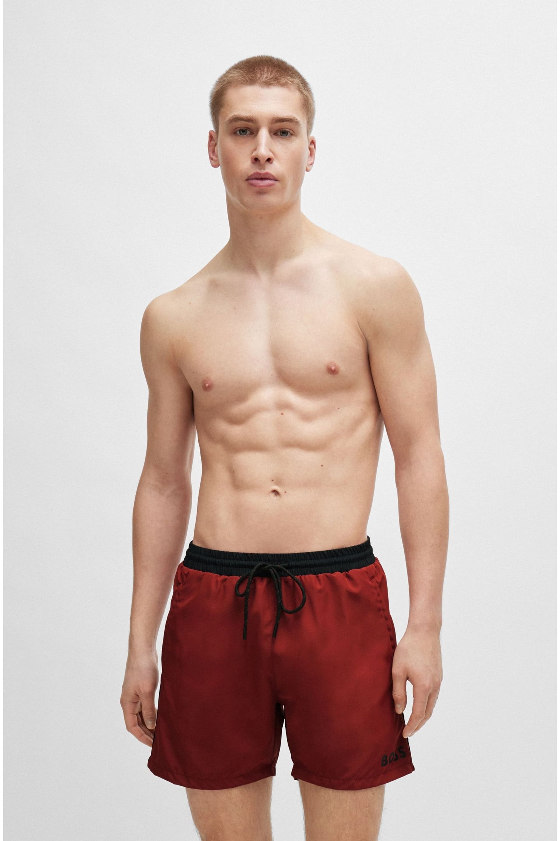 BOSS Brown Contrast-logo Swim Shorts In Recycled Material - Image 1 of 4