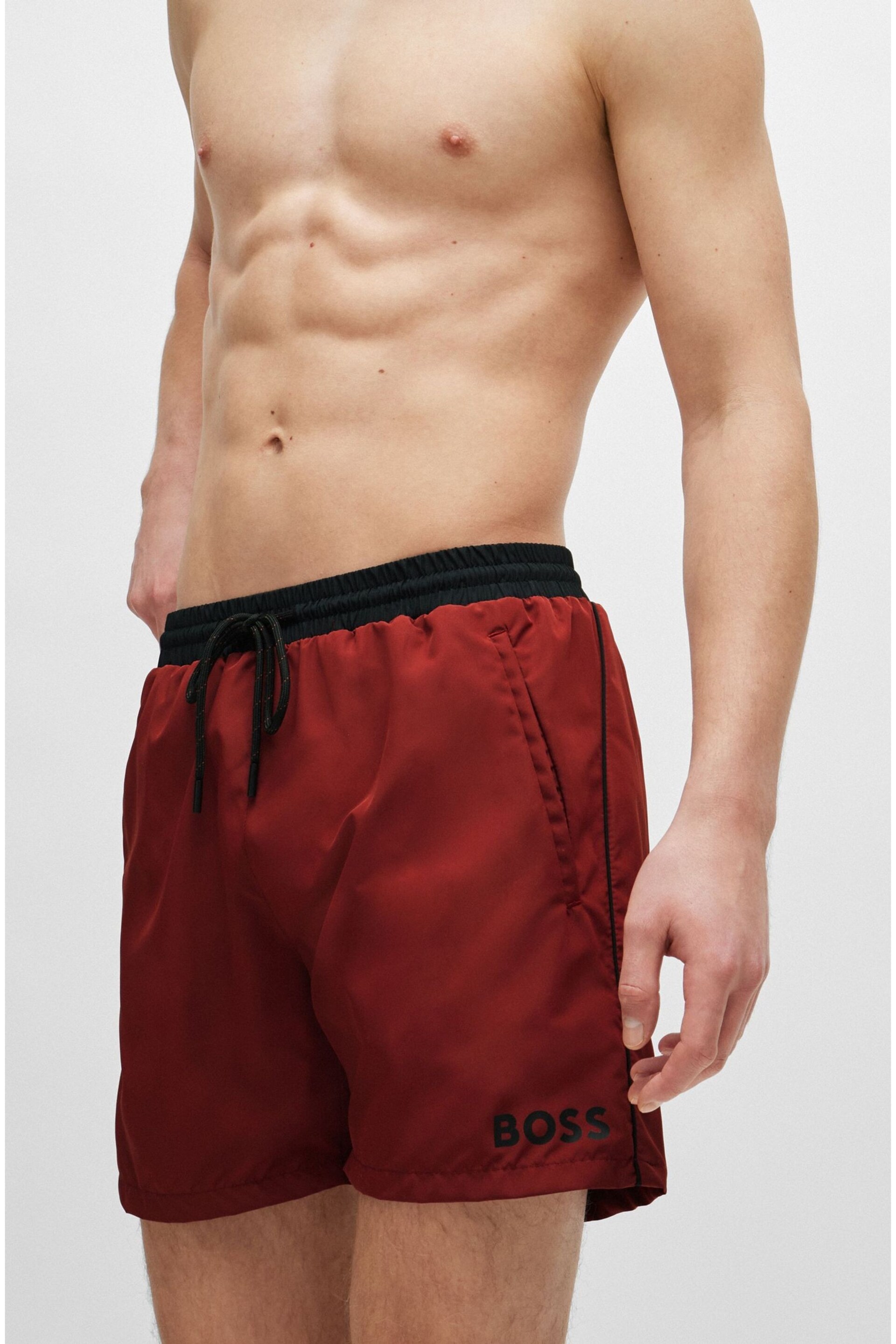 BOSS Brown Contrast-logo Swim Shorts In Recycled Material - Image 3 of 4