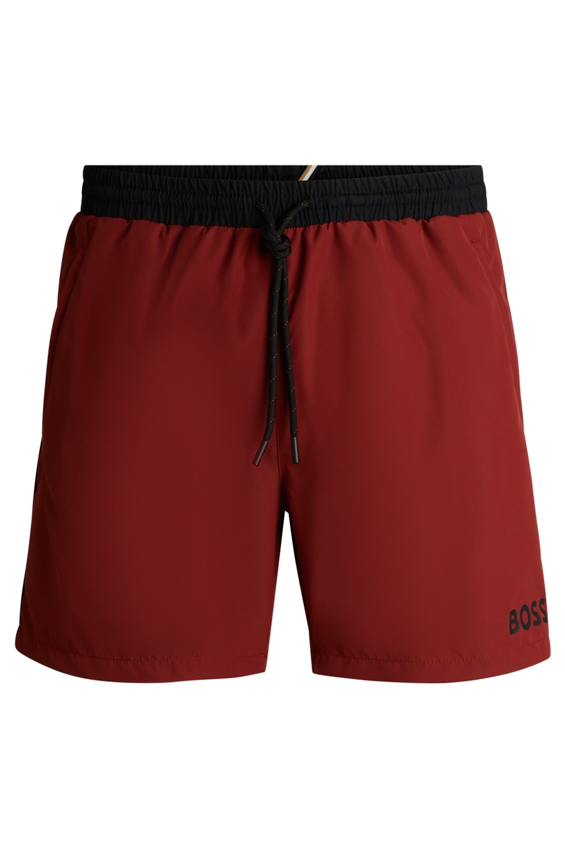 BOSS Brown Contrast-logo Swim Shorts In Recycled Material - Image 4 of 4