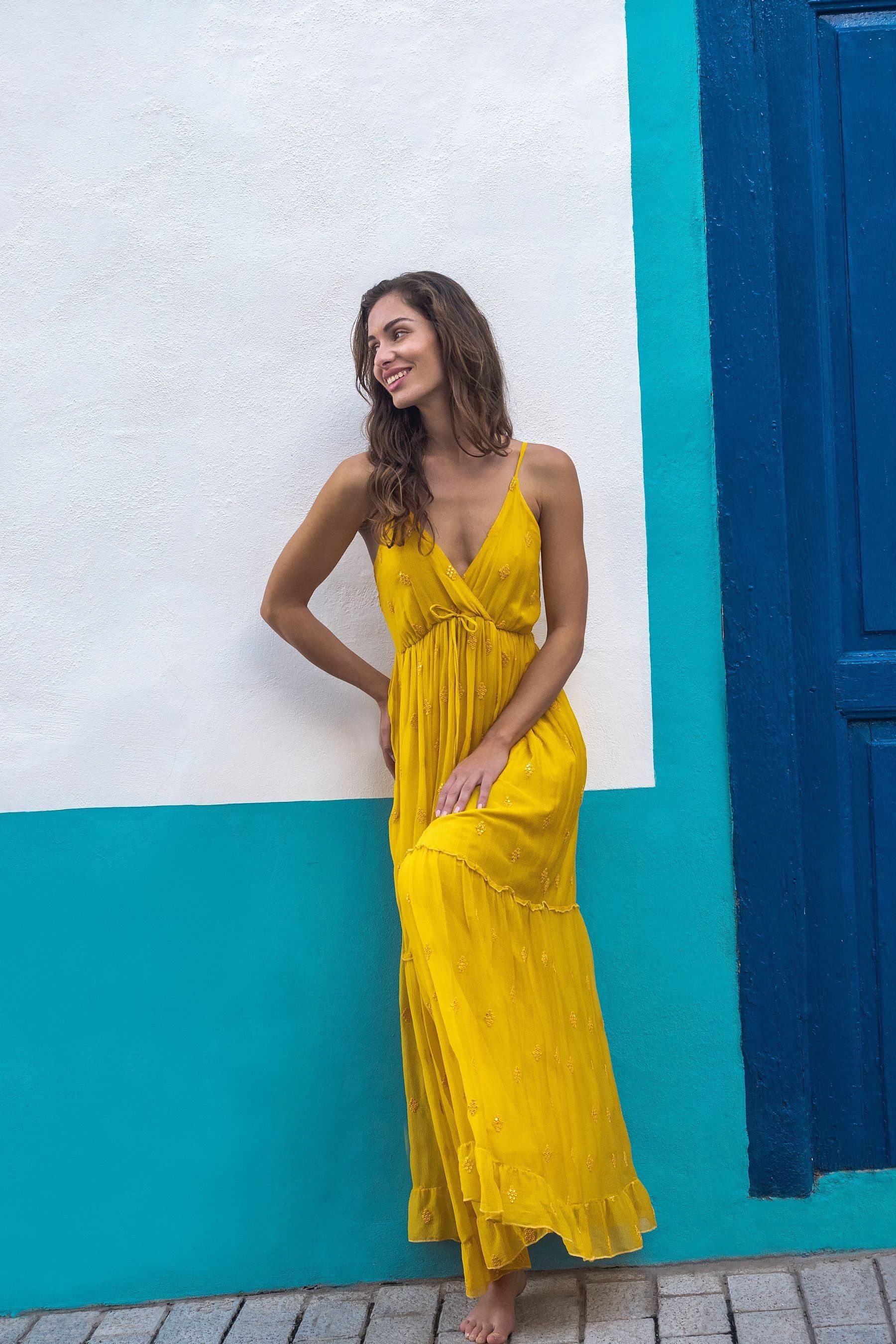 Yellow sequin maxi dress hotsell