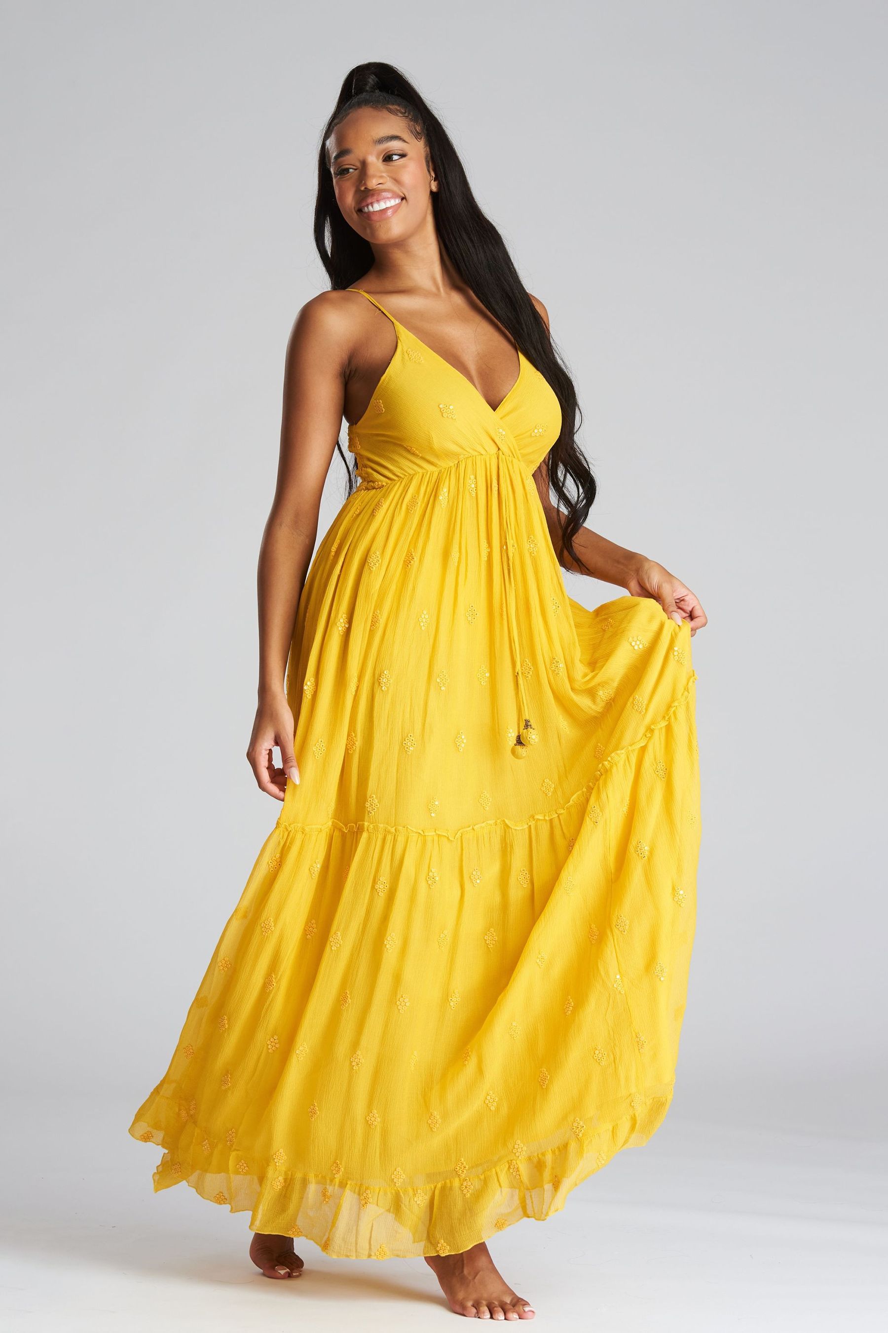 Buy South Beach Yellow Sequin Detail Strappy Maxi Dress from the Next UK online shop
