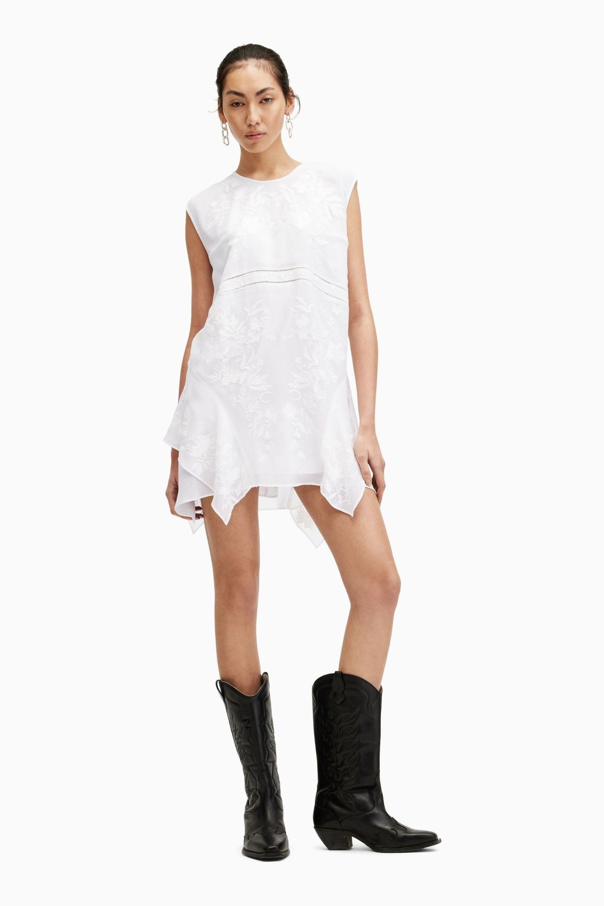 AllSaints White Audrina Emb Dress - Image 6 of 7