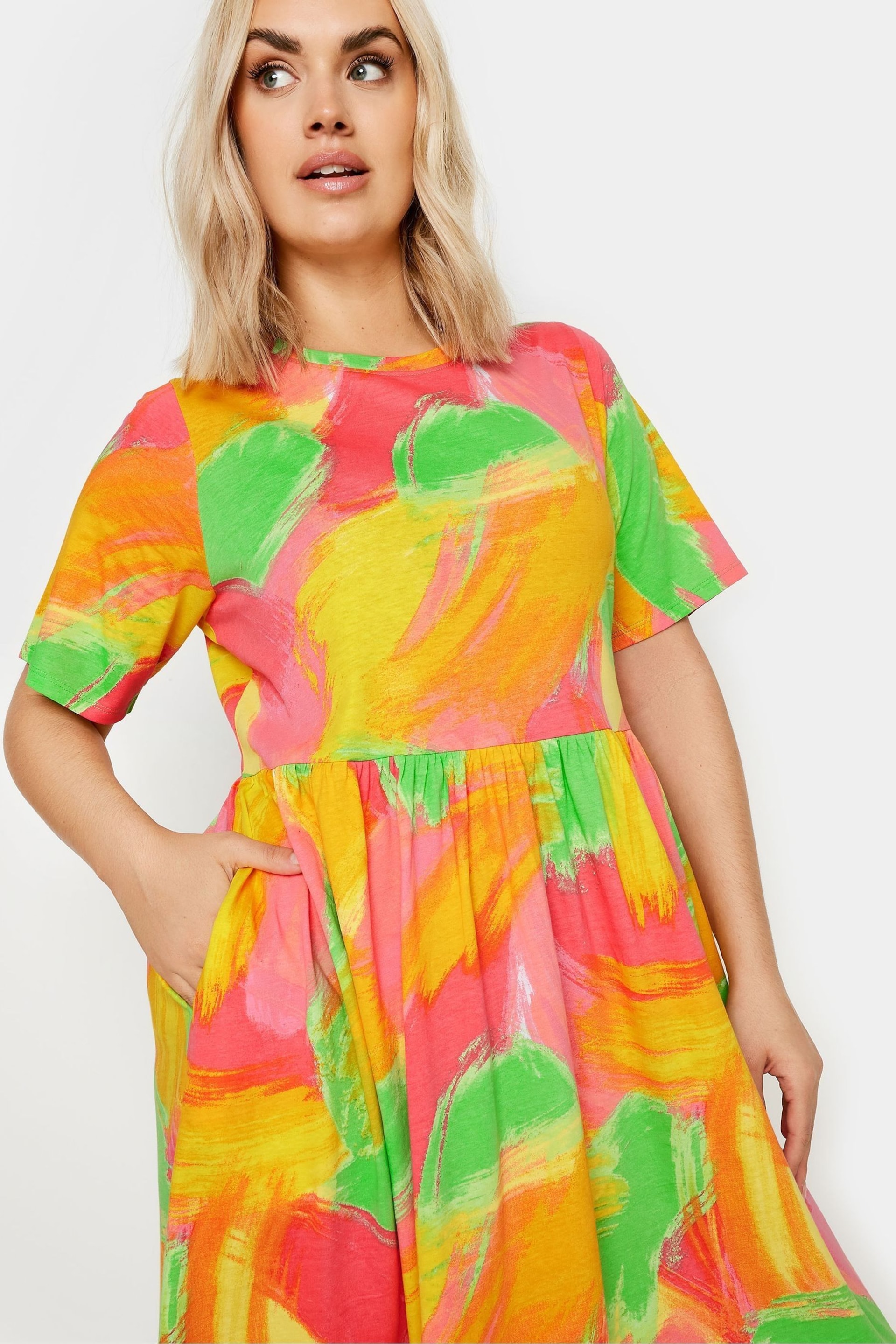 Yours Curve Orange Abstract Print Pure Cotton Midaxi Dress - Image 5 of 6