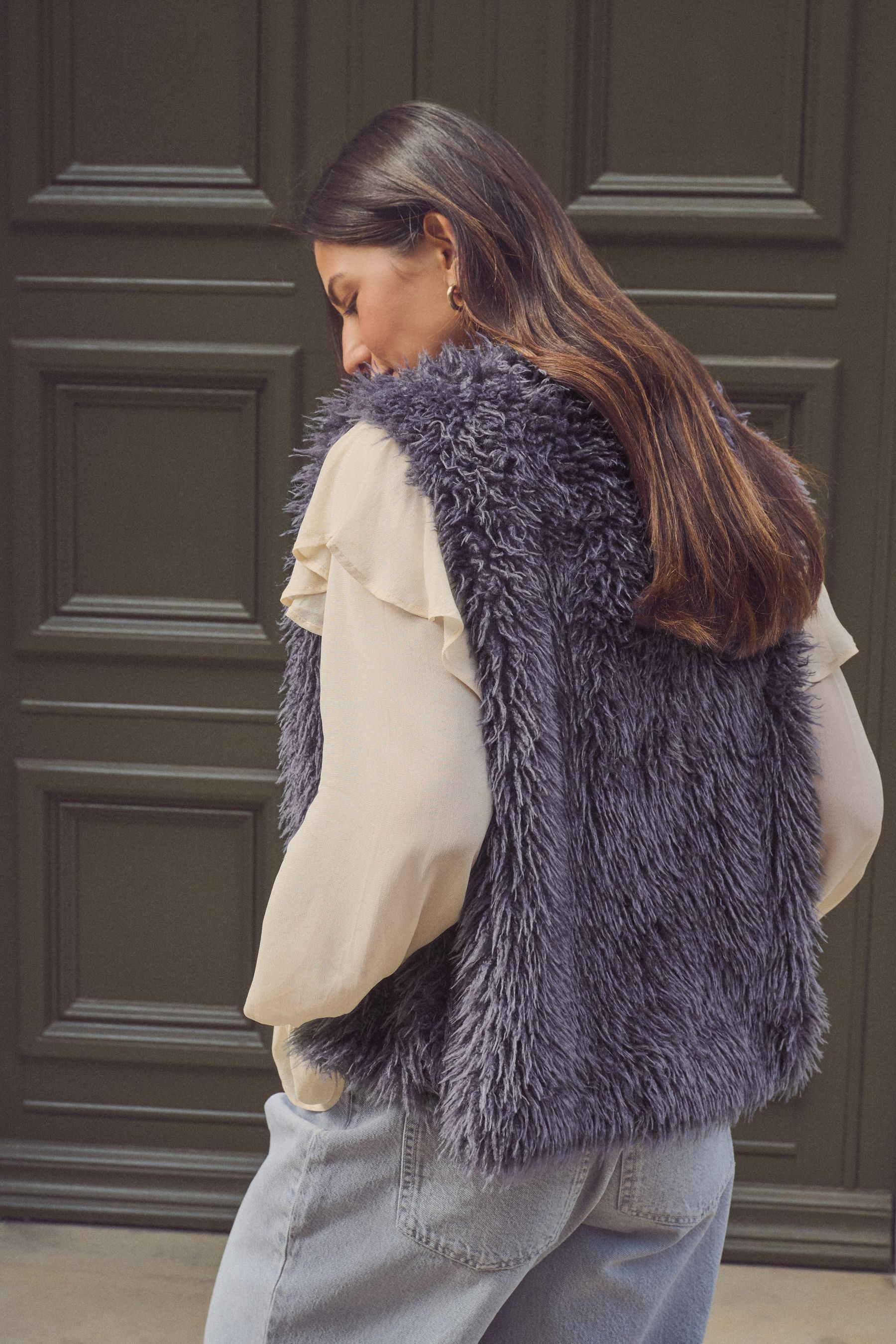 Buy Blue Faux Fur Gilet from Next Canada