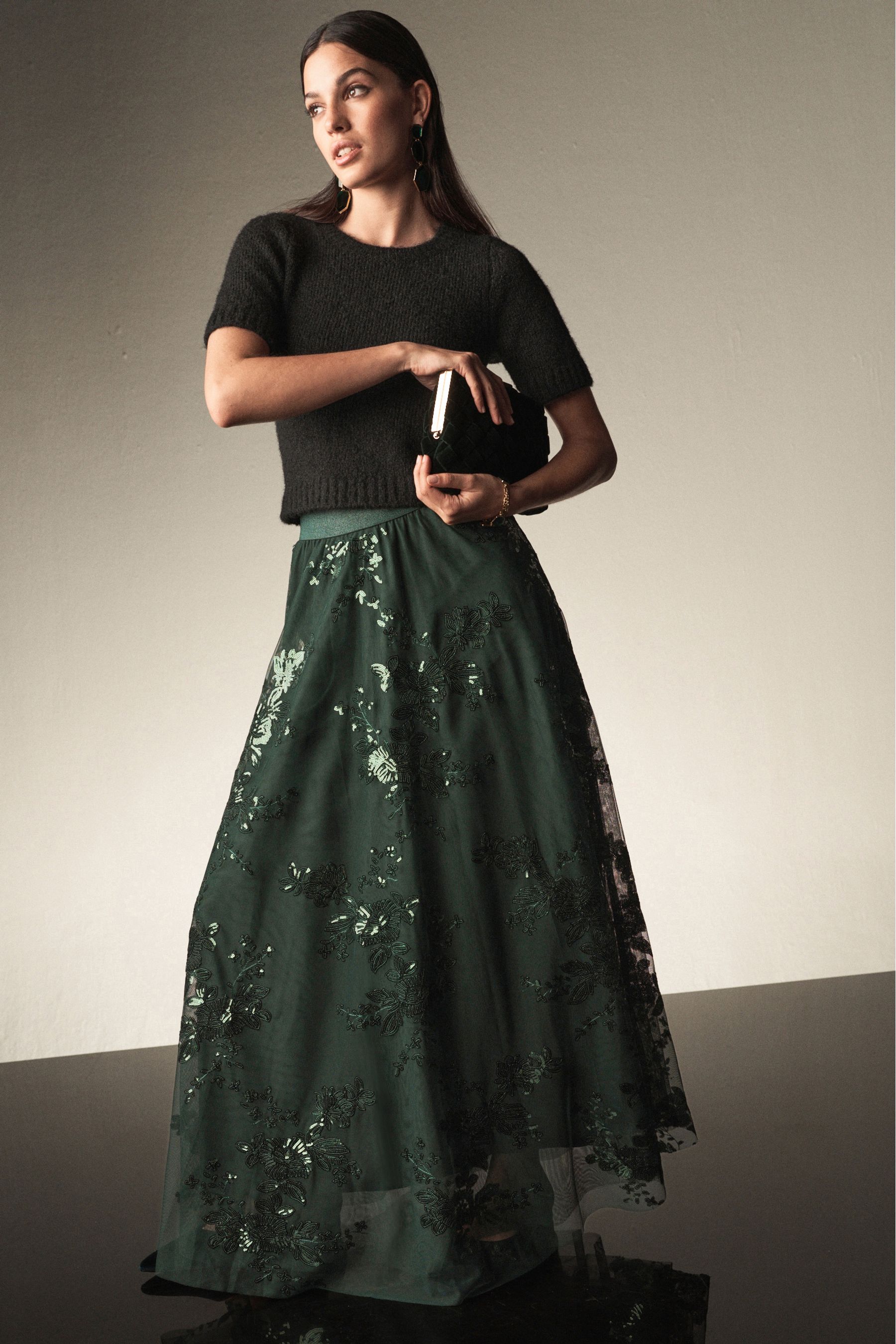 Buy Green Sequin Maxi Skirt from Next Ireland