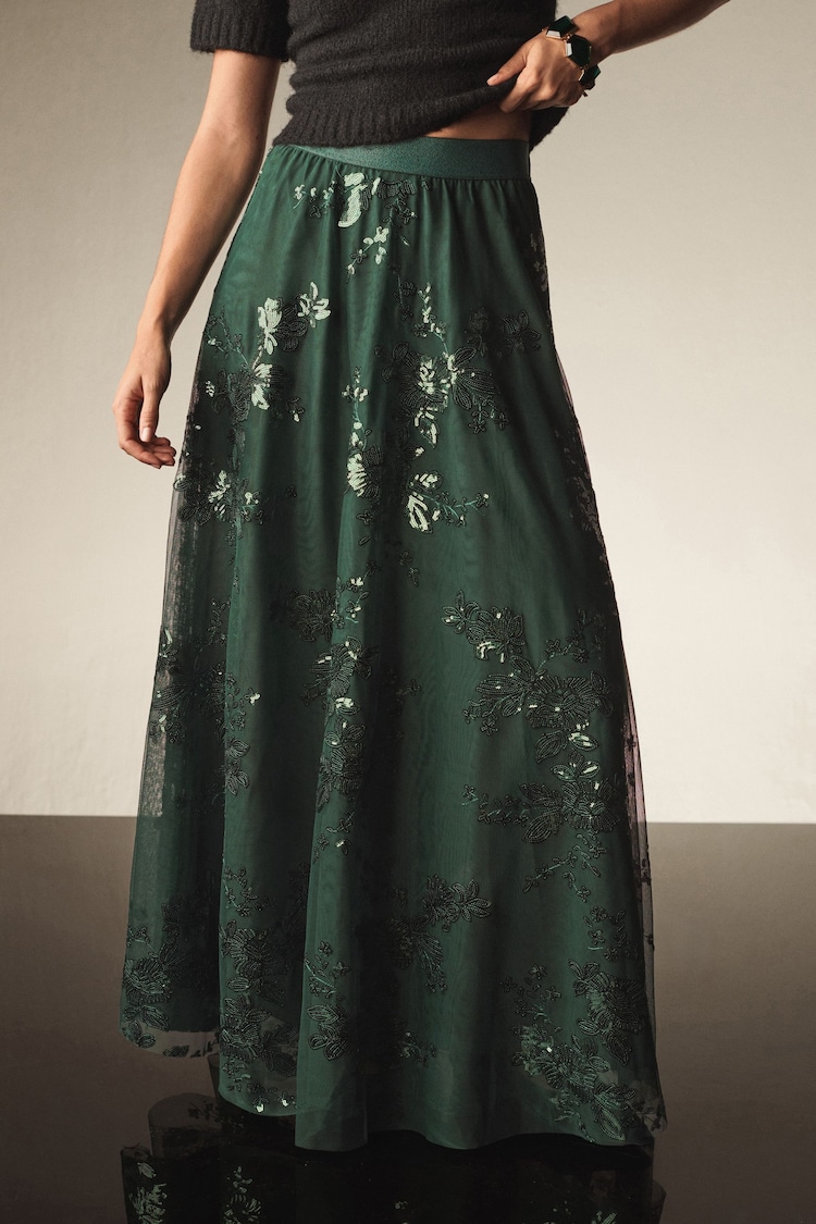 Green Sequin Maxi Skirt - Image 2 of 6