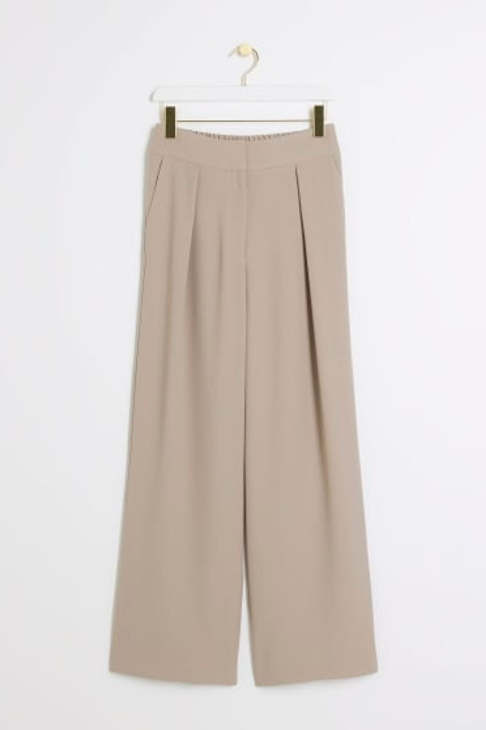River Island Beige Wide Leg Pleated Tailored Trousers - Image 5 of 6