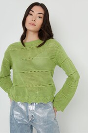 Threadbare Green Pointelle Crochet Jumper - Image 1 of 4
