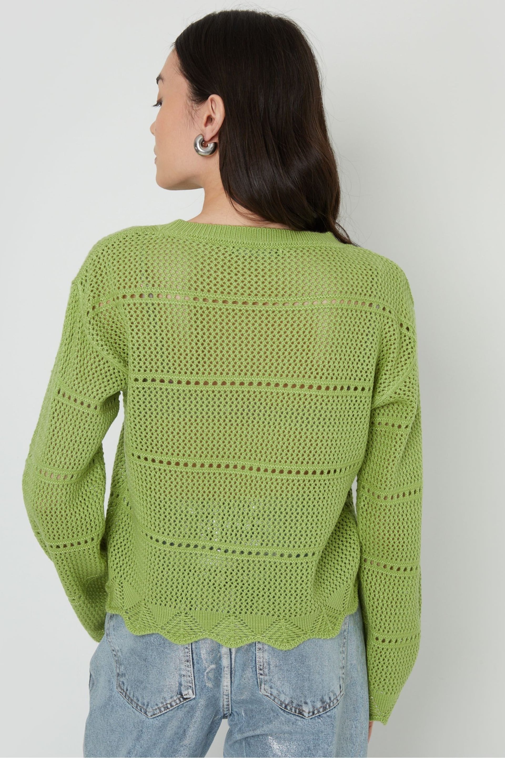 Threadbare Green Pointelle Crochet Jumper - Image 2 of 4