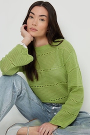 Threadbare Green Pointelle Crochet Jumper - Image 3 of 4