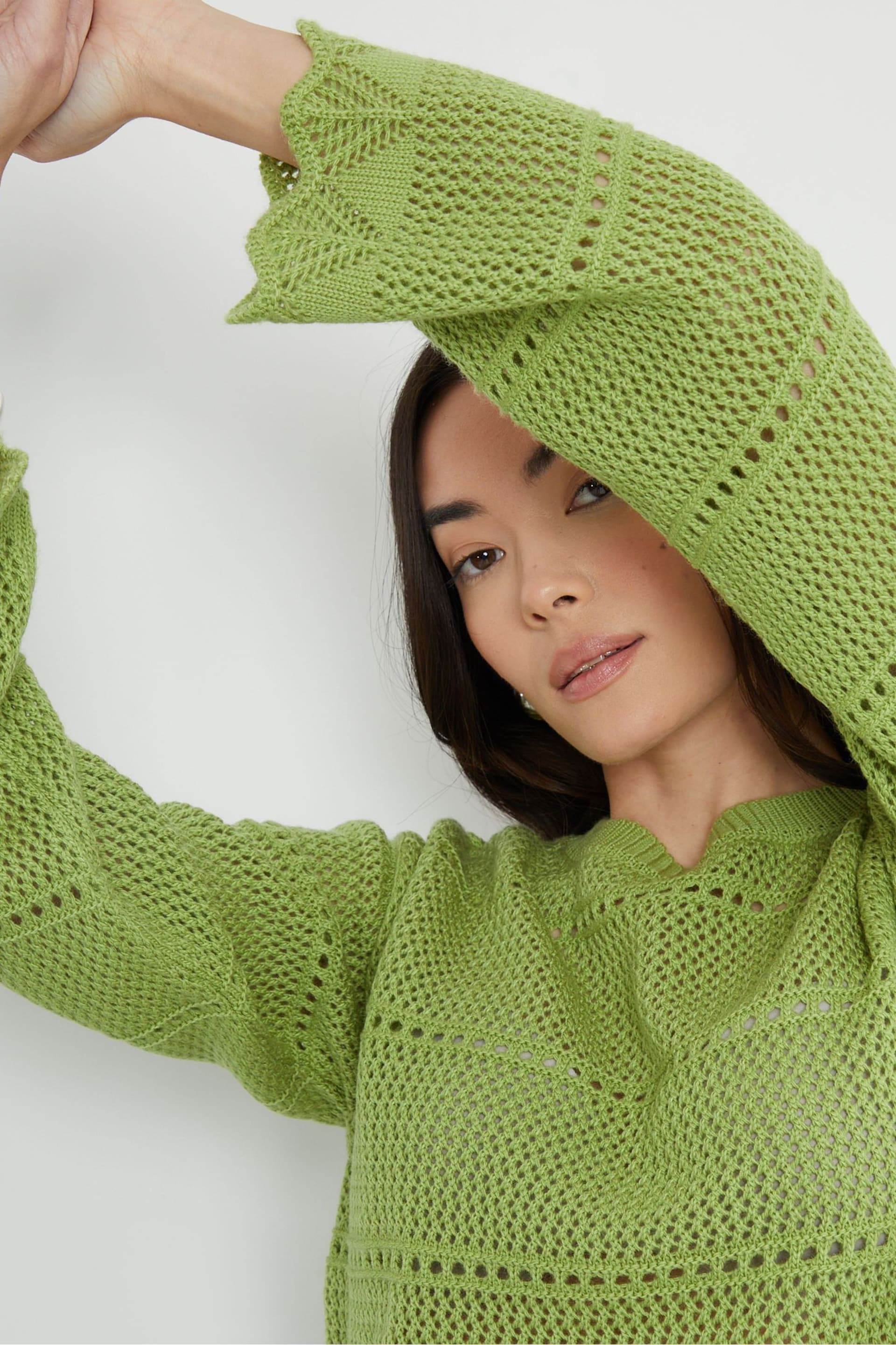 Threadbare Green Pointelle Crochet Jumper - Image 4 of 4