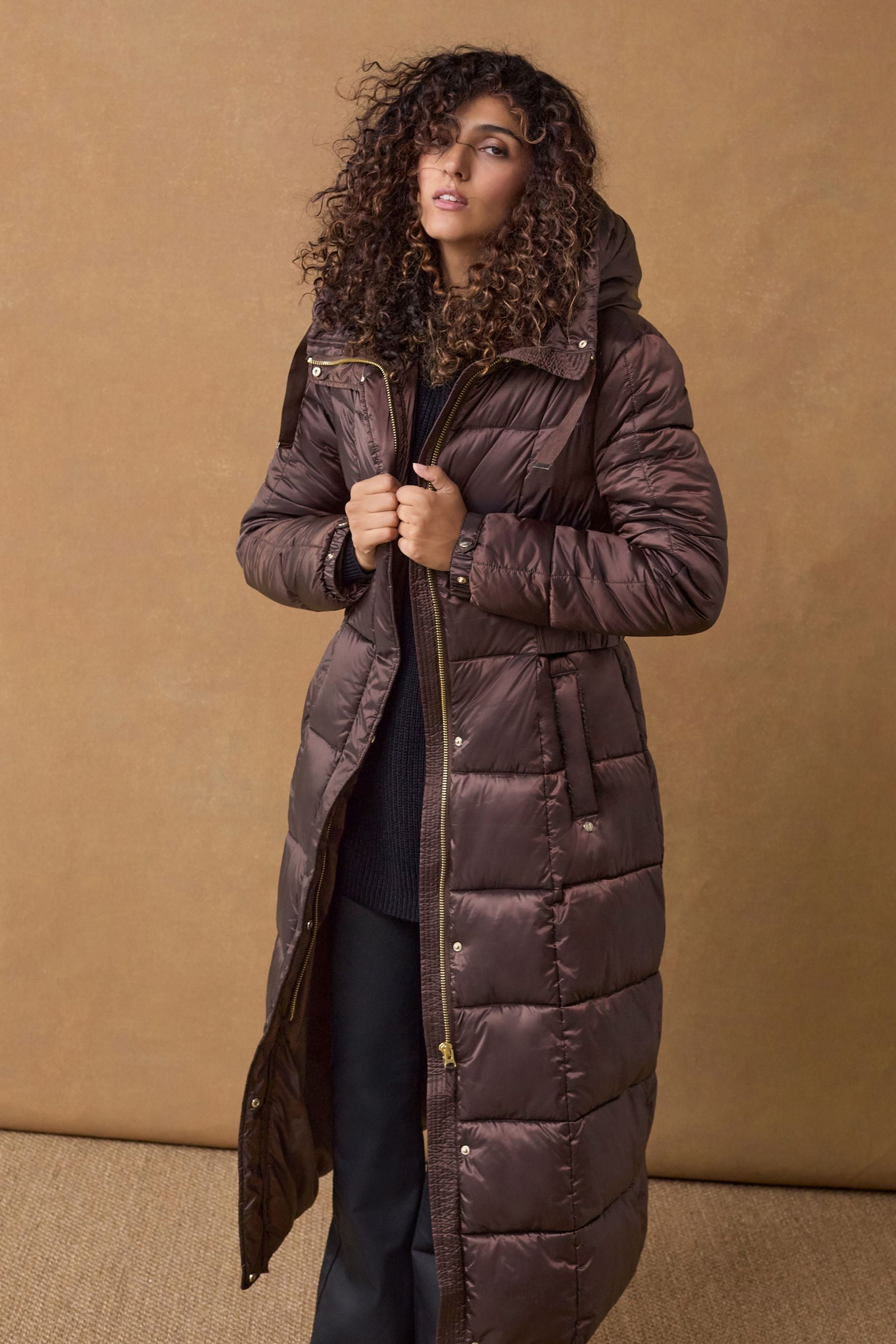 Buy Burgundy Red Longline Waisted Shower Resistant Hooded Padded Coat from the Next UK online shop