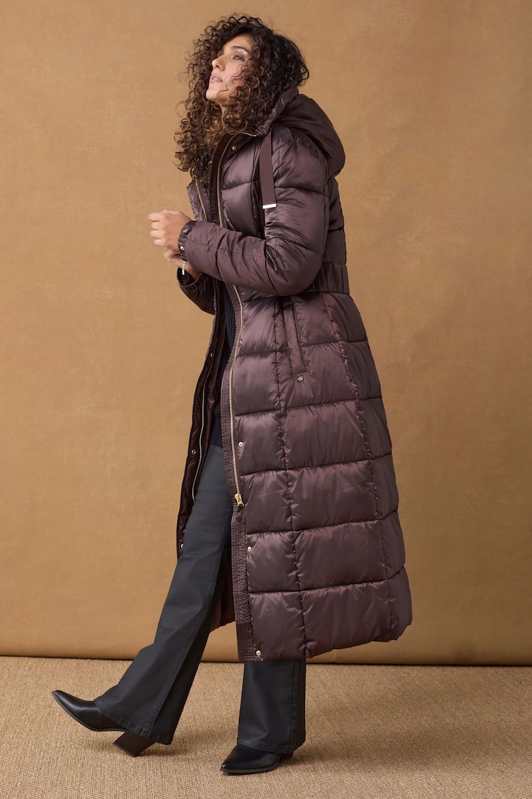 Burgundy Red Longline Waisted Padded Coat - Image 2 of 5