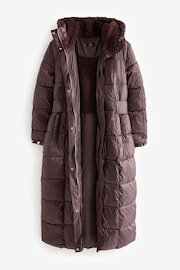 Burgundy Red Longline Waisted Padded Coat - Image 7 of 10