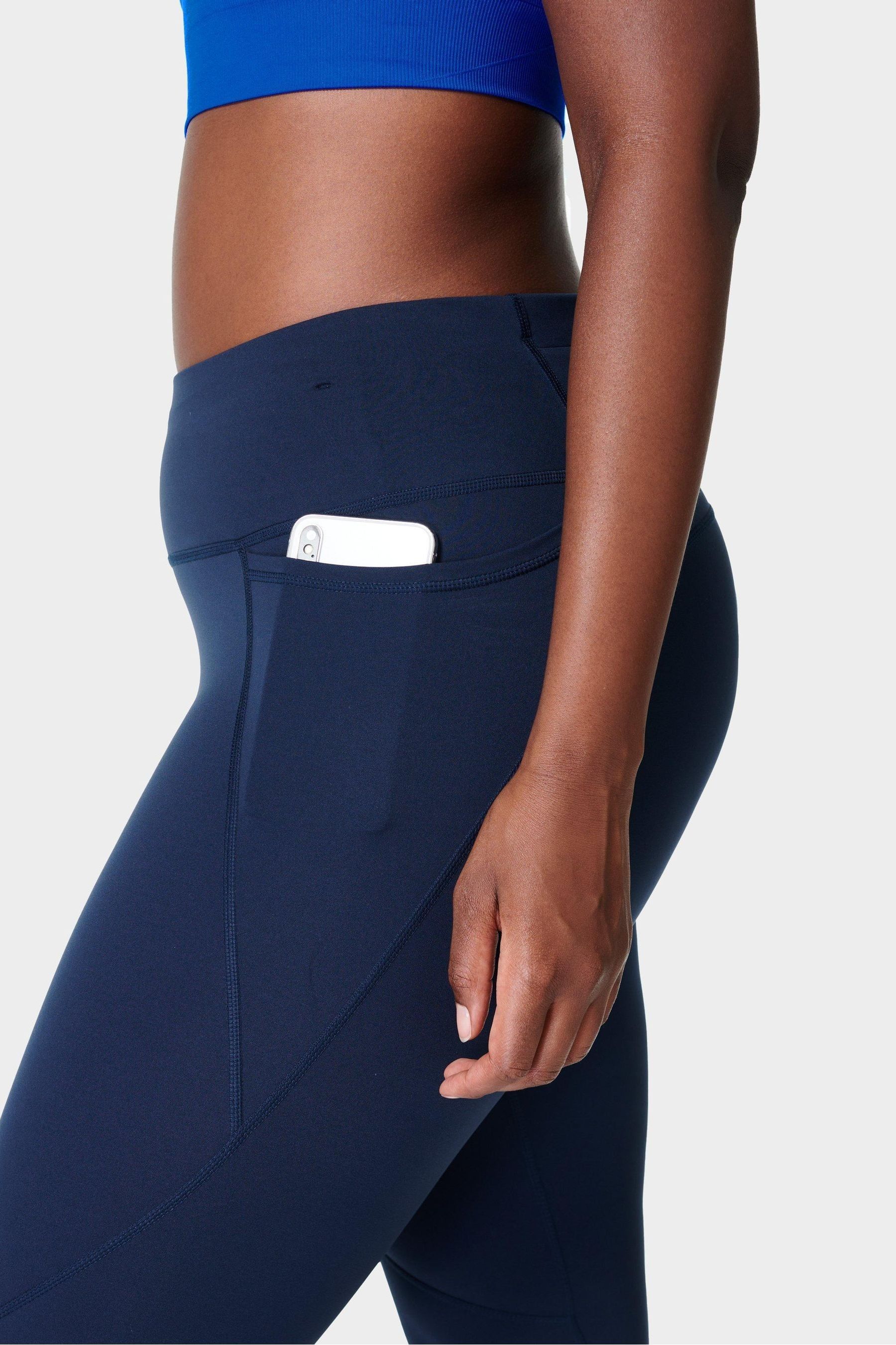 Womens Sweaty Betty Navy Blue Power Cropped Workout Leggings Blue