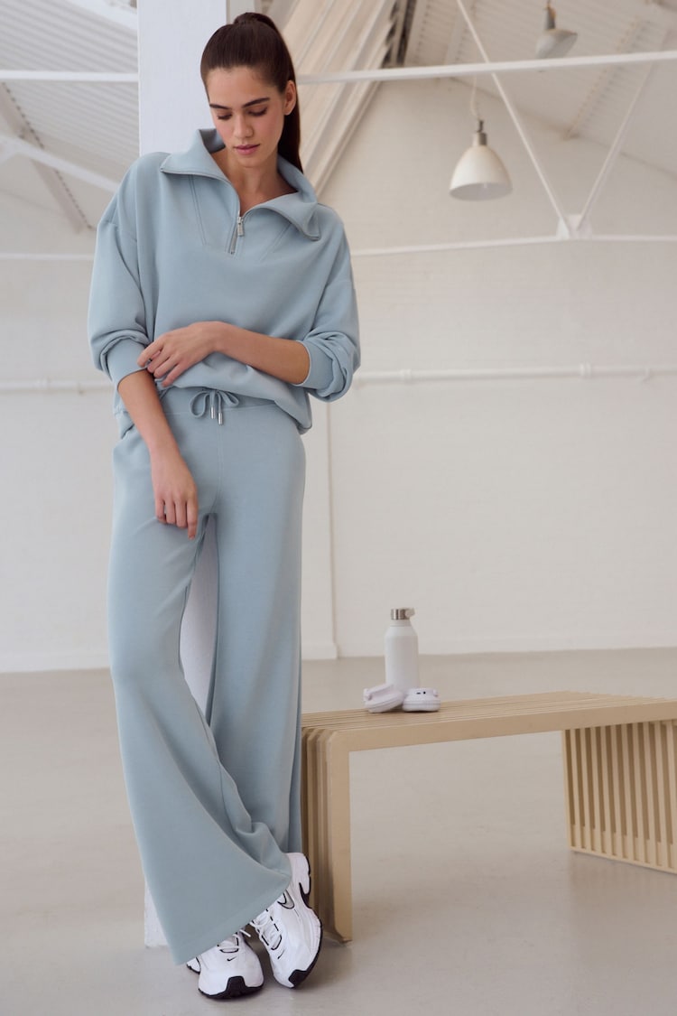 Pale Blue Soft Touch Wide Leg Joggers - Image 1 of 9