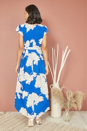 Mela Blue Blossom Print Wrap Midi Dress With Dipped Hem - Image 4 of 5