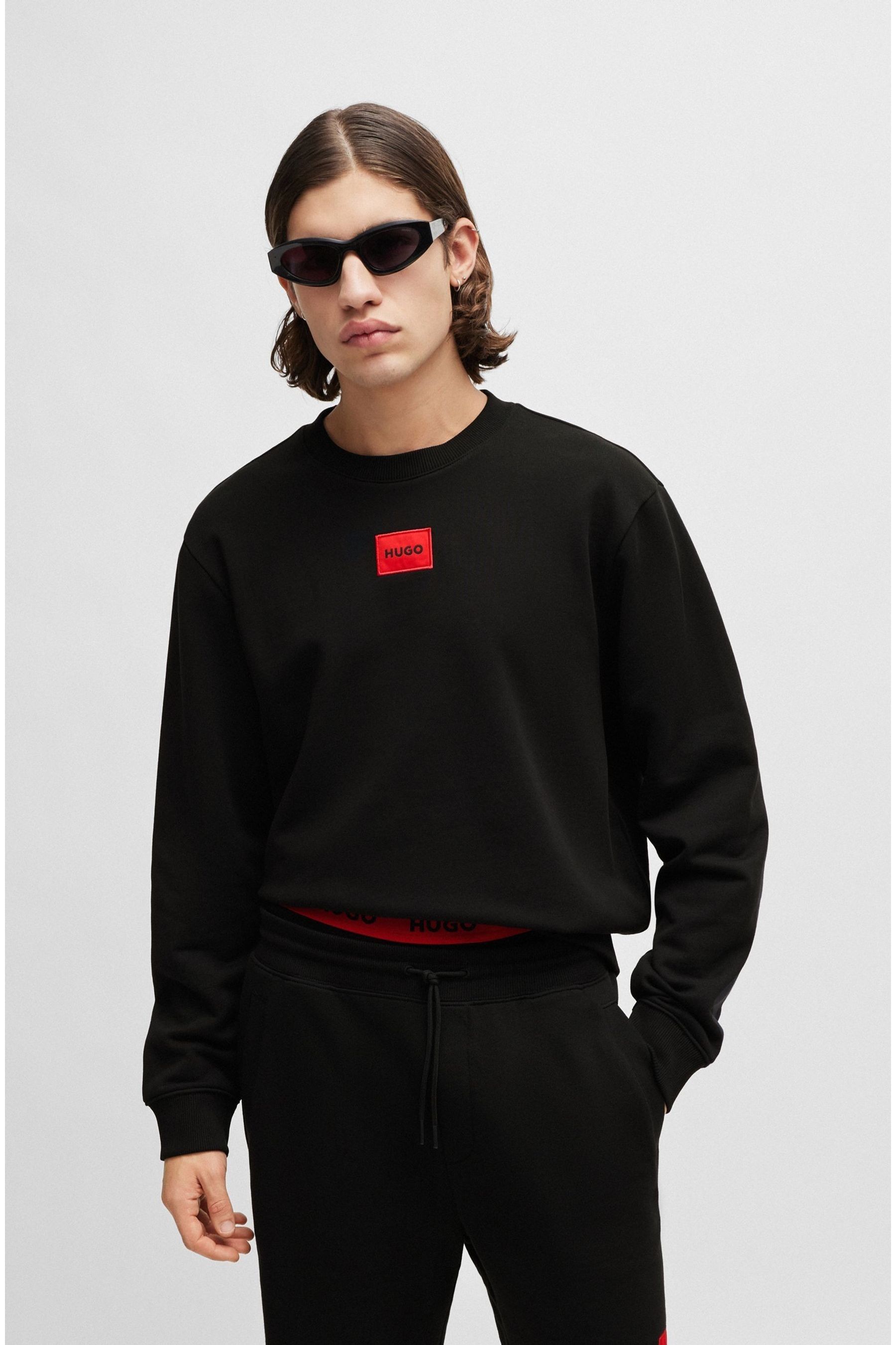 Buy HUGO Black Logo Label Sweatshirt in Cotton Terry from Next Gibraltar