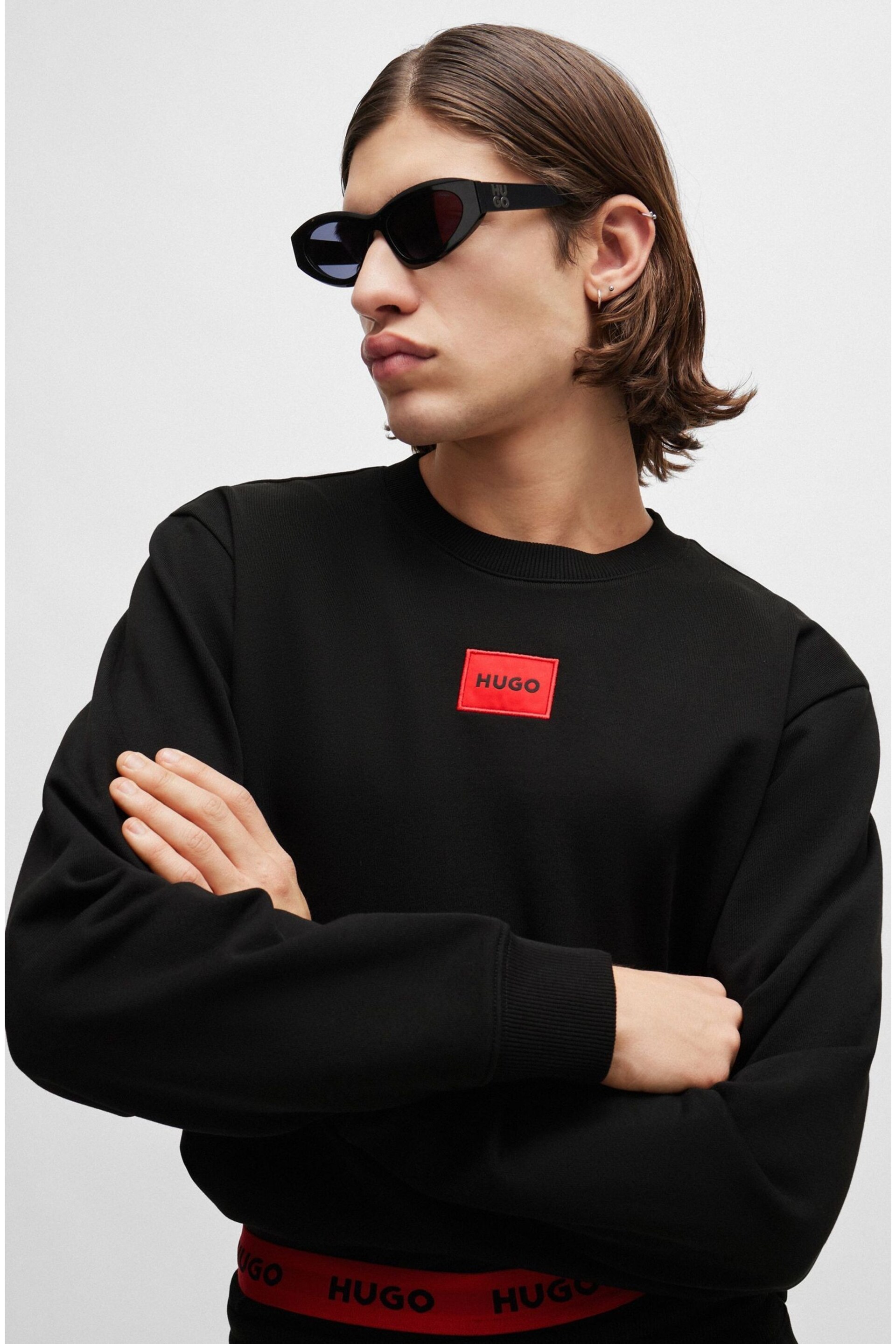 HUGO Logo Label Black Sweatshirt in Cotton Terry - Image 4 of 5