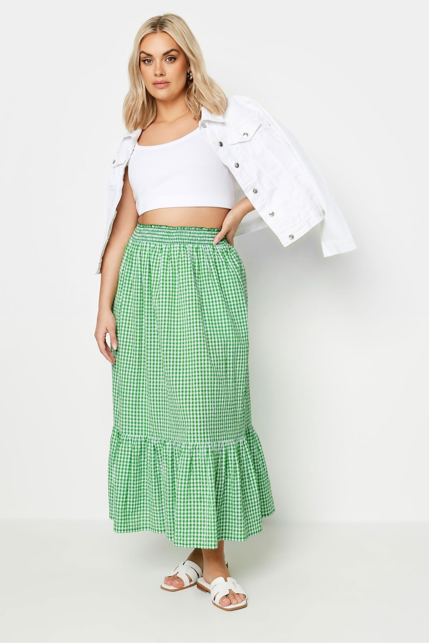 Green gingham midi skirt clearance