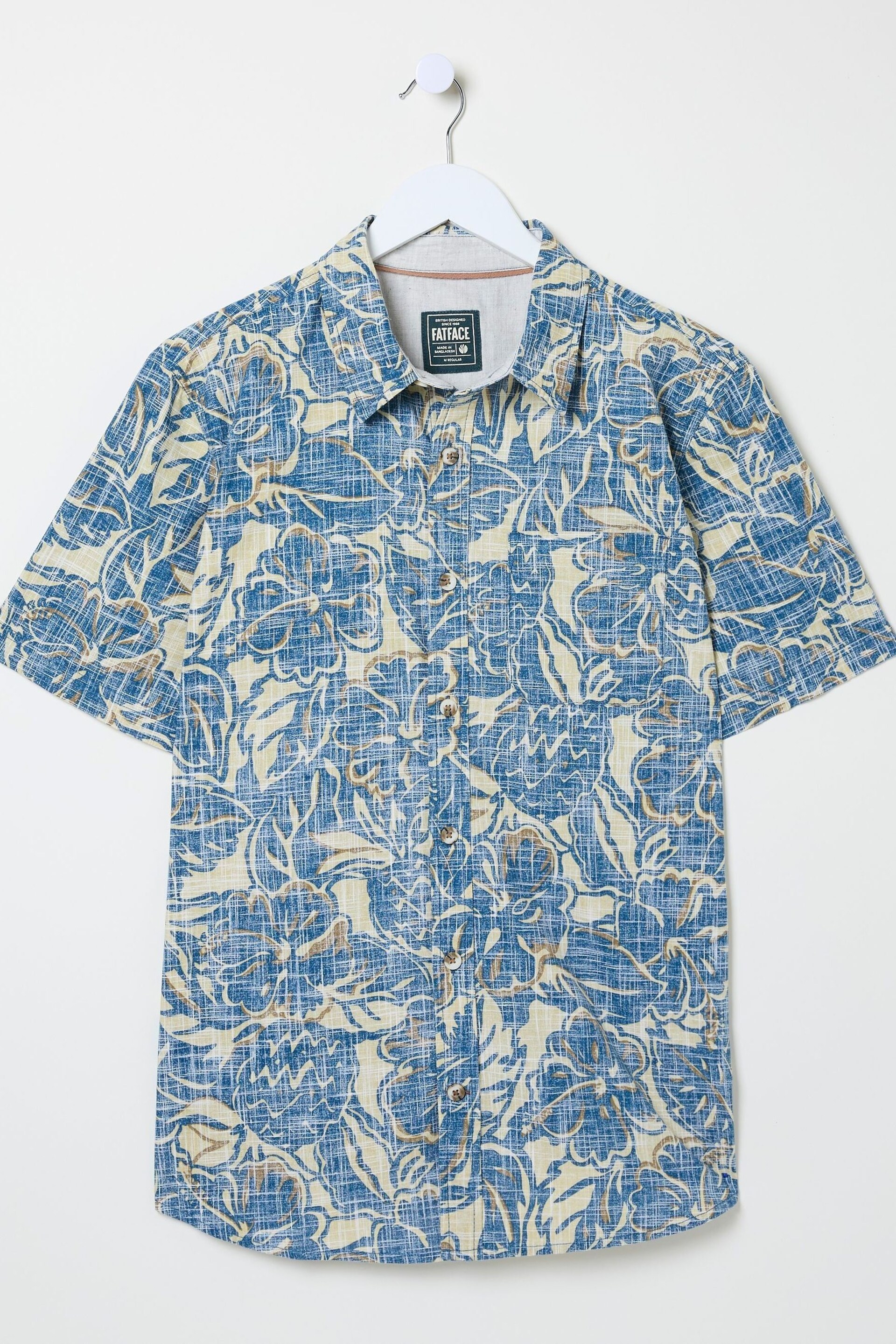FatFace Blue Vintage Tropical Print Shirt - Image 1 of 5
