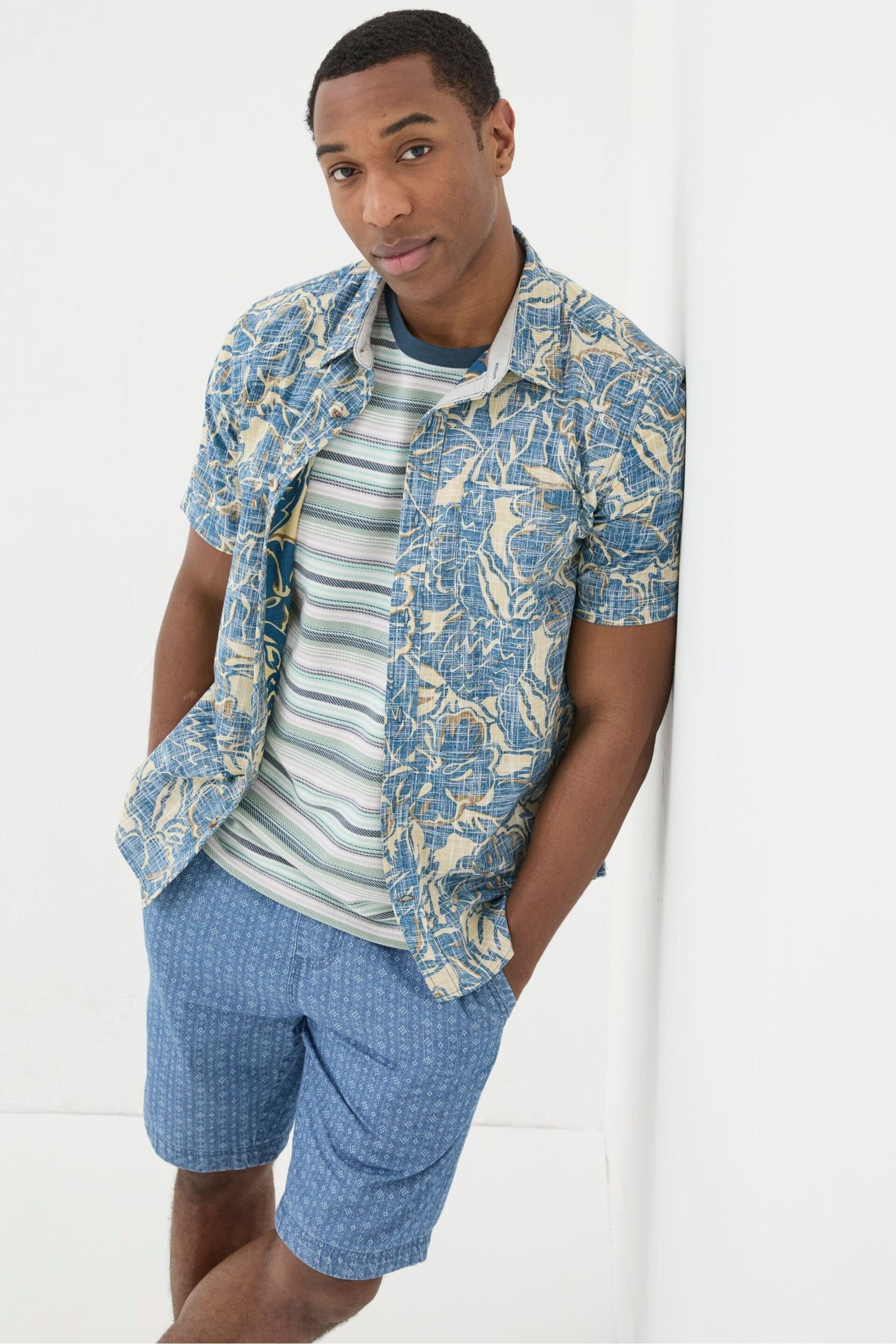 FatFace Blue Vintage Tropical Print Shirt - Image 2 of 5