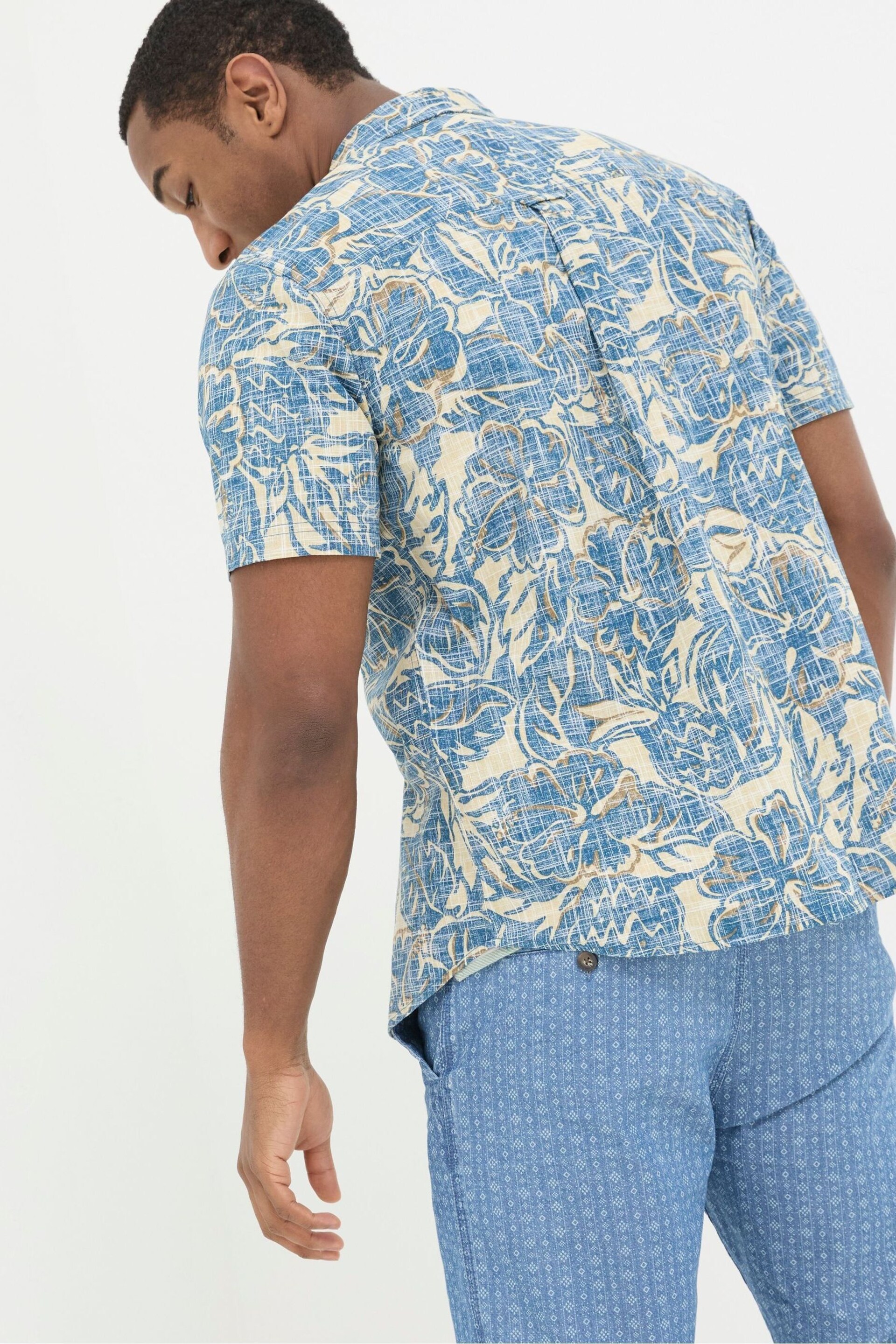 FatFace Blue Vintage Tropical Print Shirt - Image 3 of 5