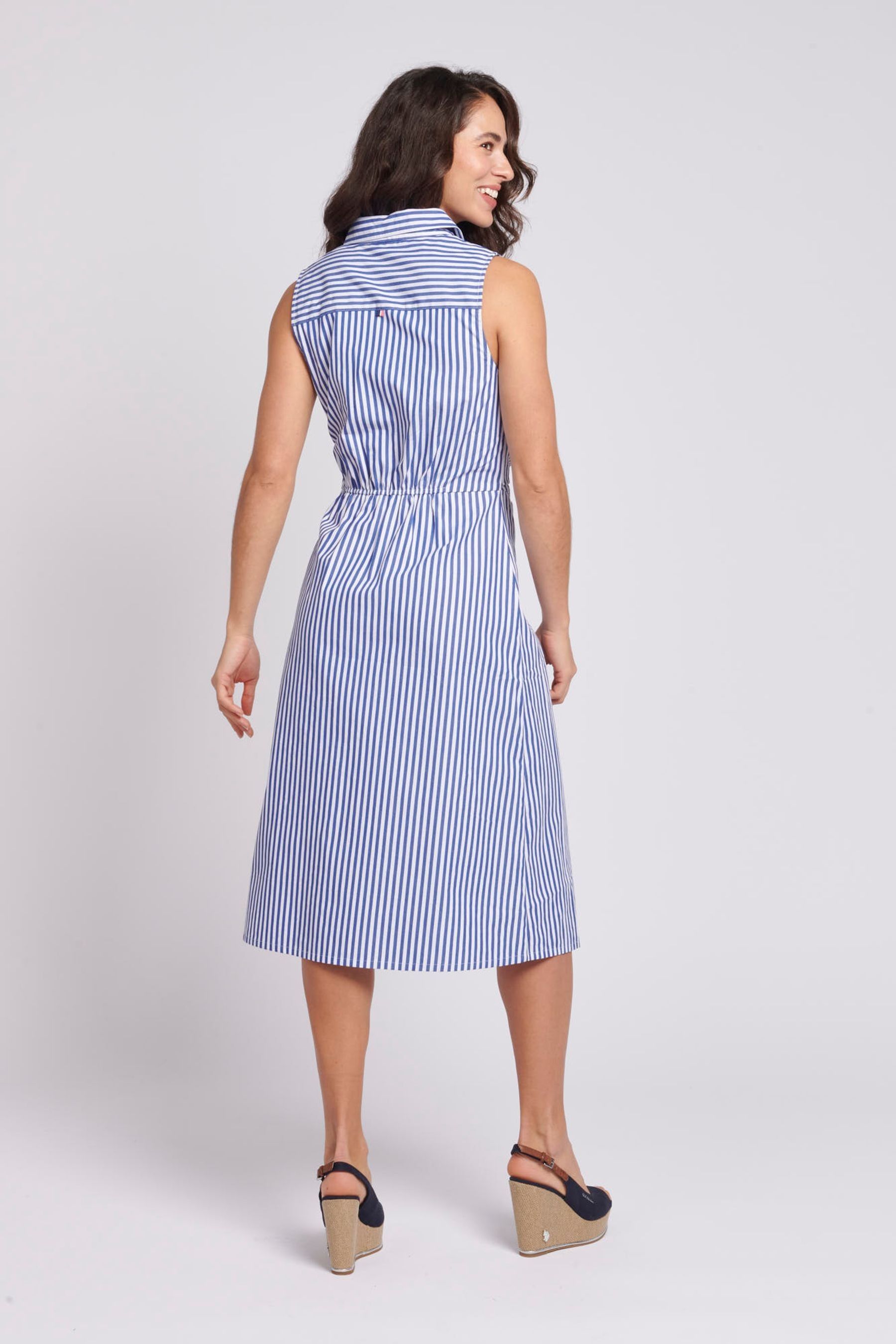 Buy U.S. Polo Assn. Blue Womens Striped Sleeveless Shirt Dress from the ...