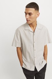 JACK & JONES Cream Linen Blend Resort Collar Short Sleeve Shirt - Image 3 of 6