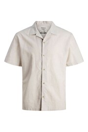 JACK & JONES Cream Linen Blend Resort Collar Short Sleeve Shirt - Image 6 of 6
