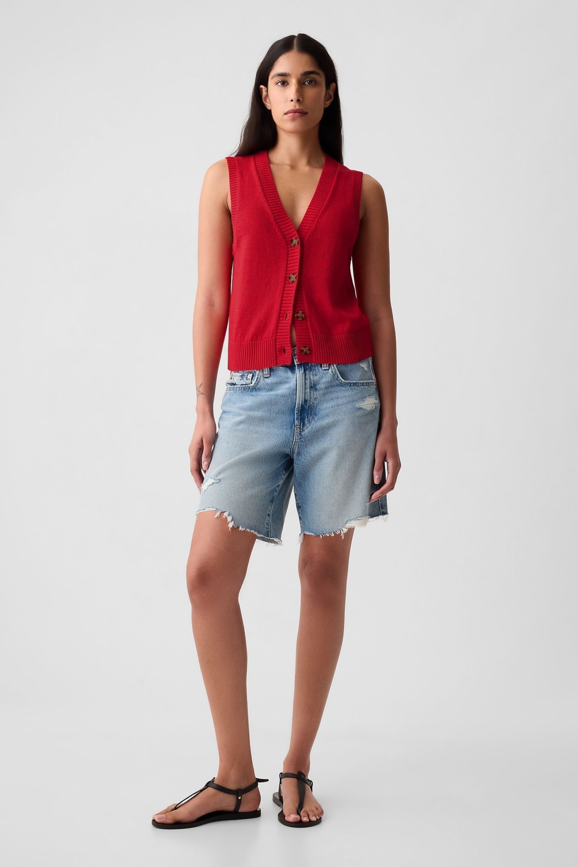 Gap Red Linen Blend Soft Knitted Waistcoat - Image 3 of 5